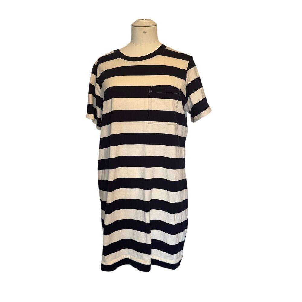 Everlane Rugby Stripe T-Shirt Dress Navy Ivory Organic Cotton Mini Pocket (sz M)